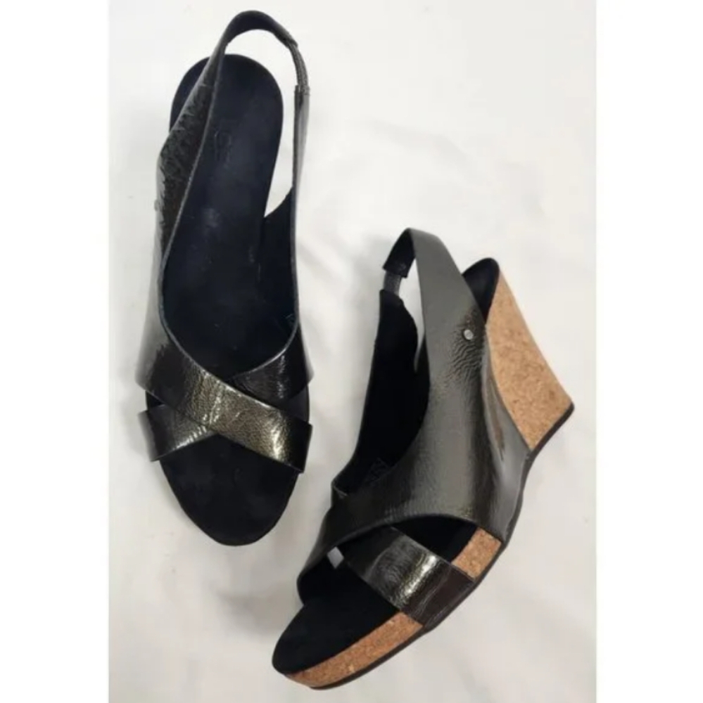 UGG Patent Leather Criss Cross Wedge Sandal